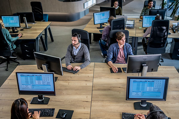 Workers in an office on computers