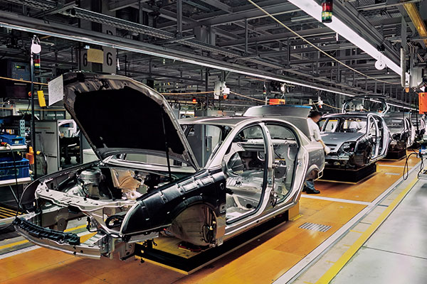 Cars on a production line