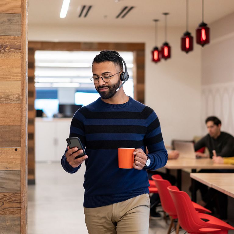 Worker on phone with headset