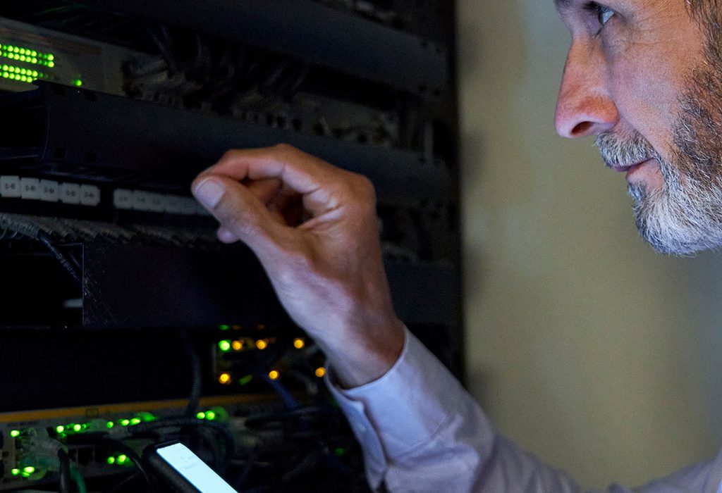 Man working on server