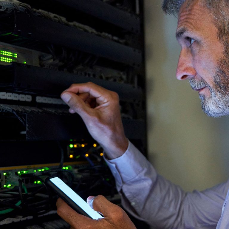 Man working on server