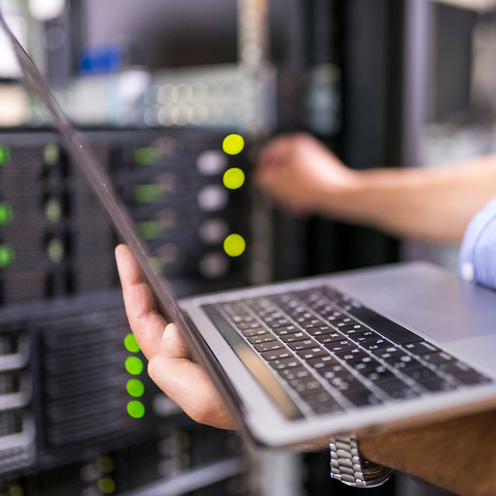 Laptop in server room