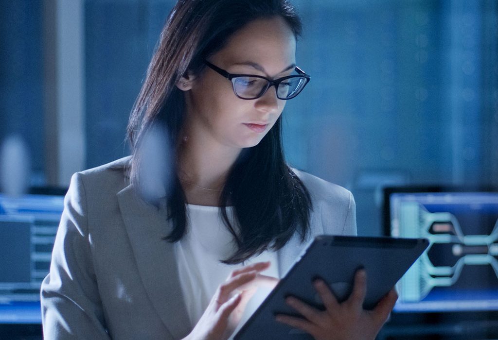 Female worker on tablet