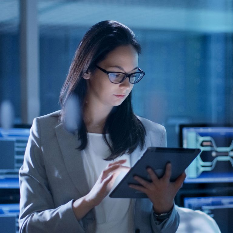 Female worker on tablet