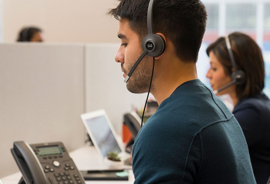 Worker with headset