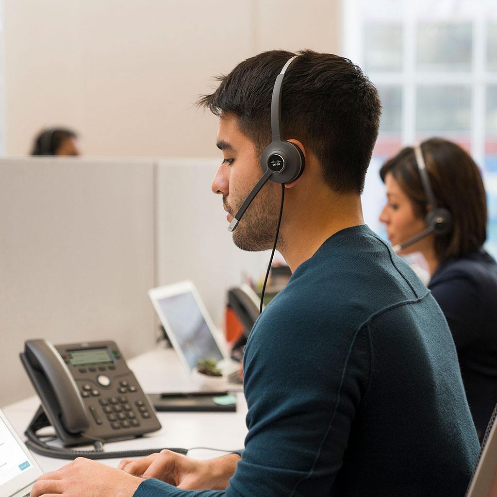 Worker with headset